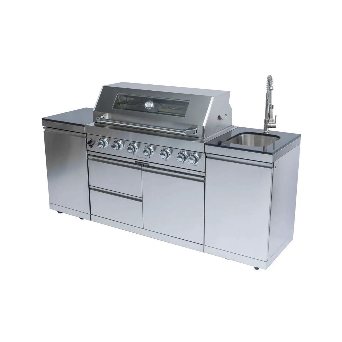 Castelle Flame Valmont 43-Inch 6-Burner 85K BTU Outdoor BBQ Kitchen Grill Island With Granite Countertops, Rotisserie Kit, Cabinets, And Sink (SAK73518), photo 5 of 22