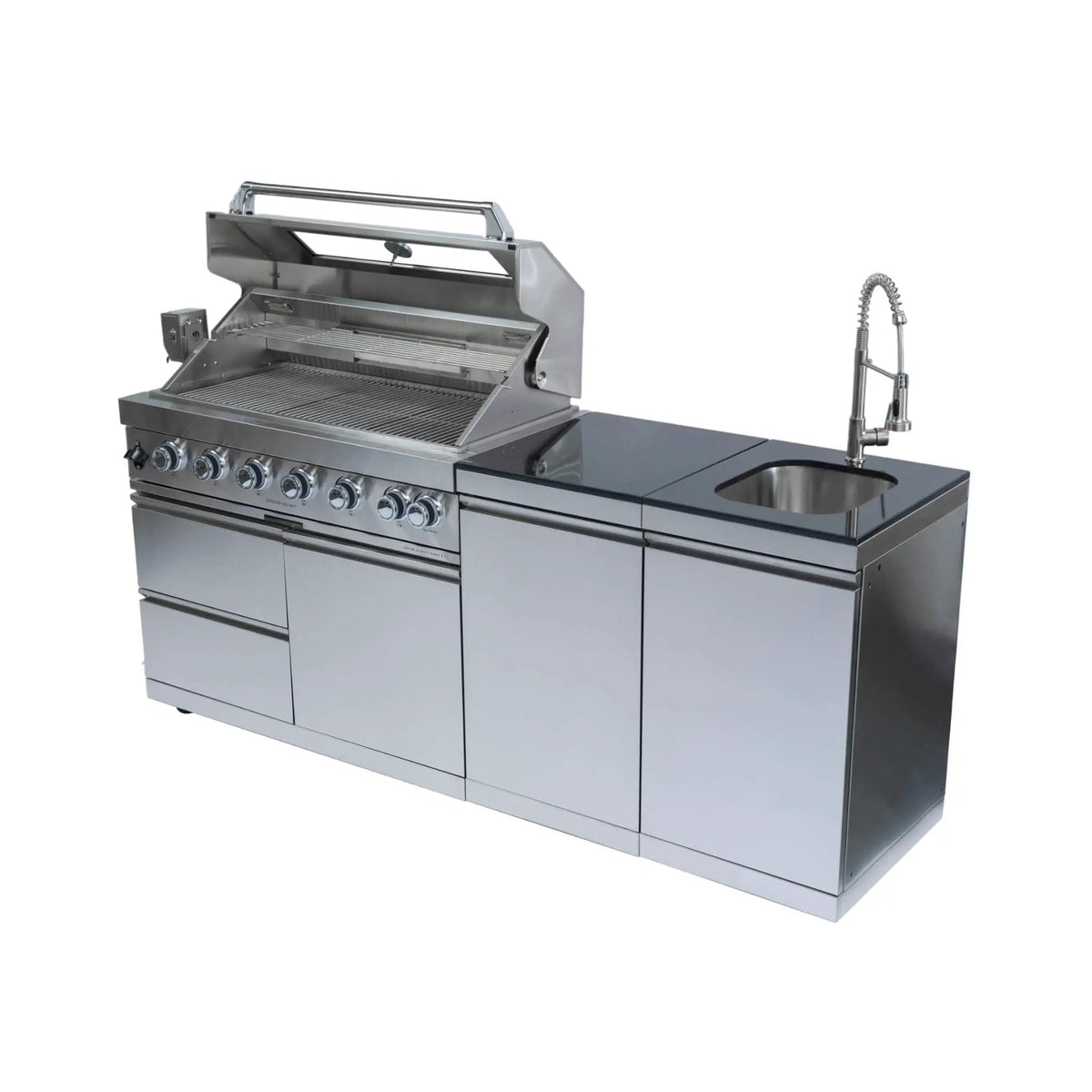 Castelle Flame Valmont 43-Inch 6-Burner 85K BTU Outdoor BBQ Kitchen Grill Island With Granite Countertops, Rotisserie Kit, Cabinets, And Sink (SAK73518), photo 4 of 22
