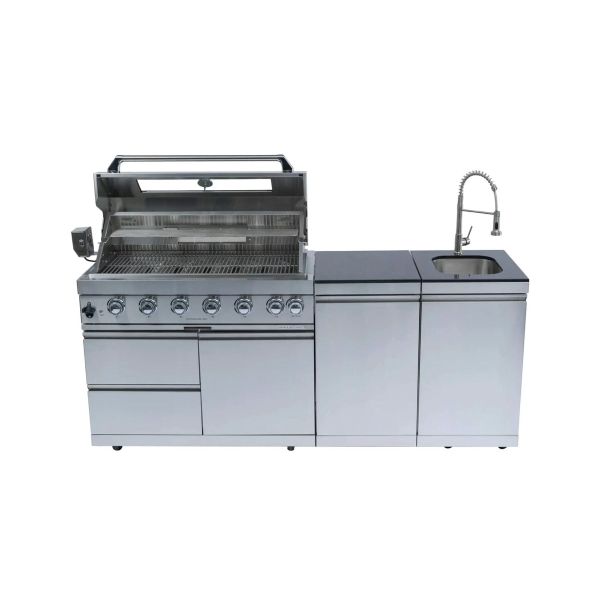 Castelle Flame Valmont 43-Inch 6-Burner 85K BTU Outdoor BBQ Kitchen Grill Island With Granite Countertops, Rotisserie Kit, Cabinets, And Sink (SAK73518), photo 3 of 22