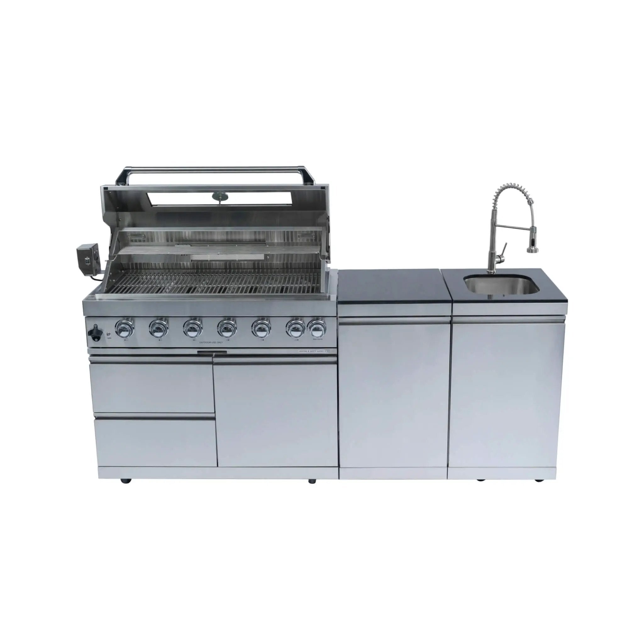 Castelle Flame Valmont 43-Inch 6-Burner 85K BTU Outdoor BBQ Kitchen Grill Island With Granite Countertops, Rotisserie Kit, Cabinets, And Sink (SAK73518) by SAKSBY WHOLESALE