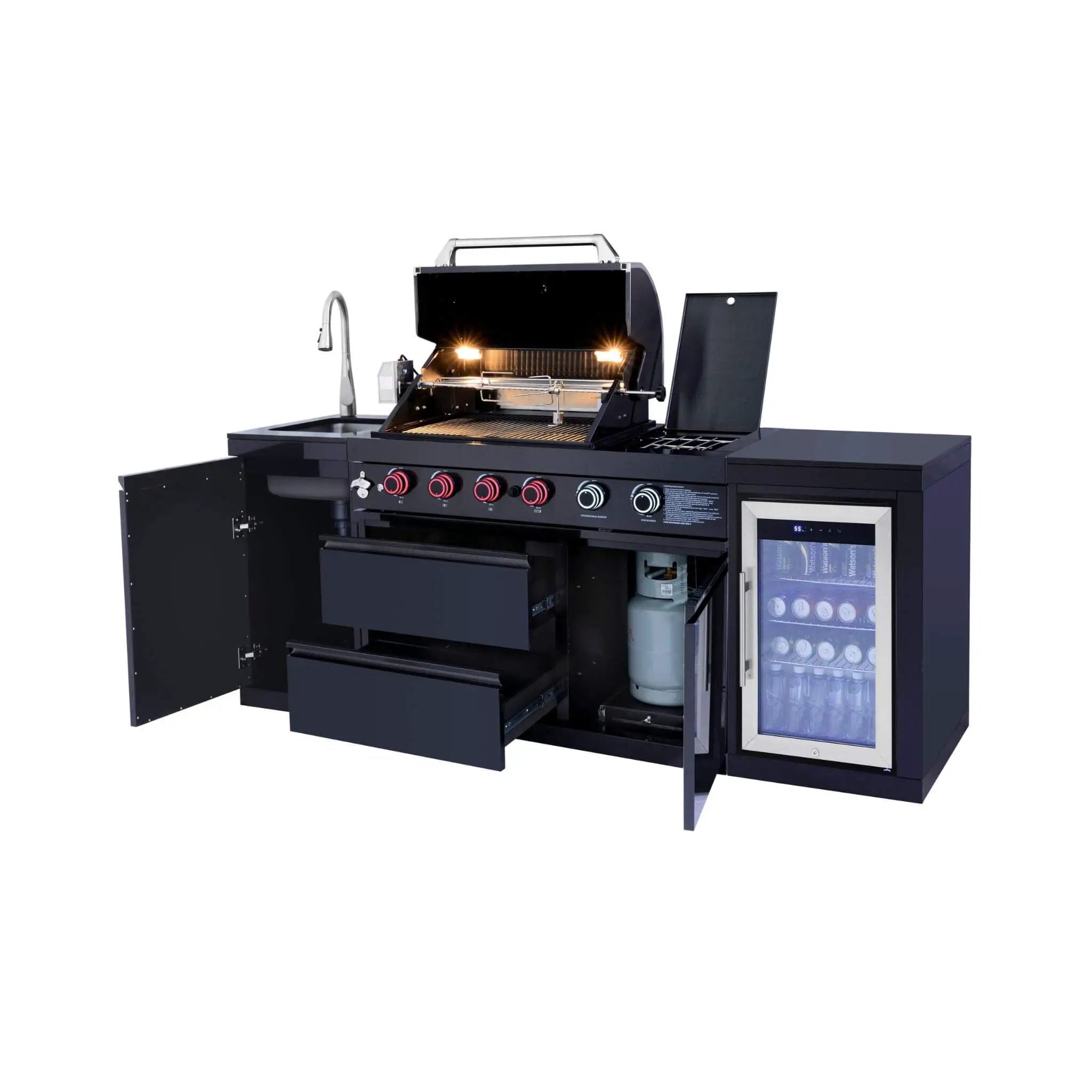 Castelle Flame Monarch 4-Burner 72000 BTU Liquid Propane Grill Island With Fridge And Sink (SAK68127) by SAKSBY WHOLESALE