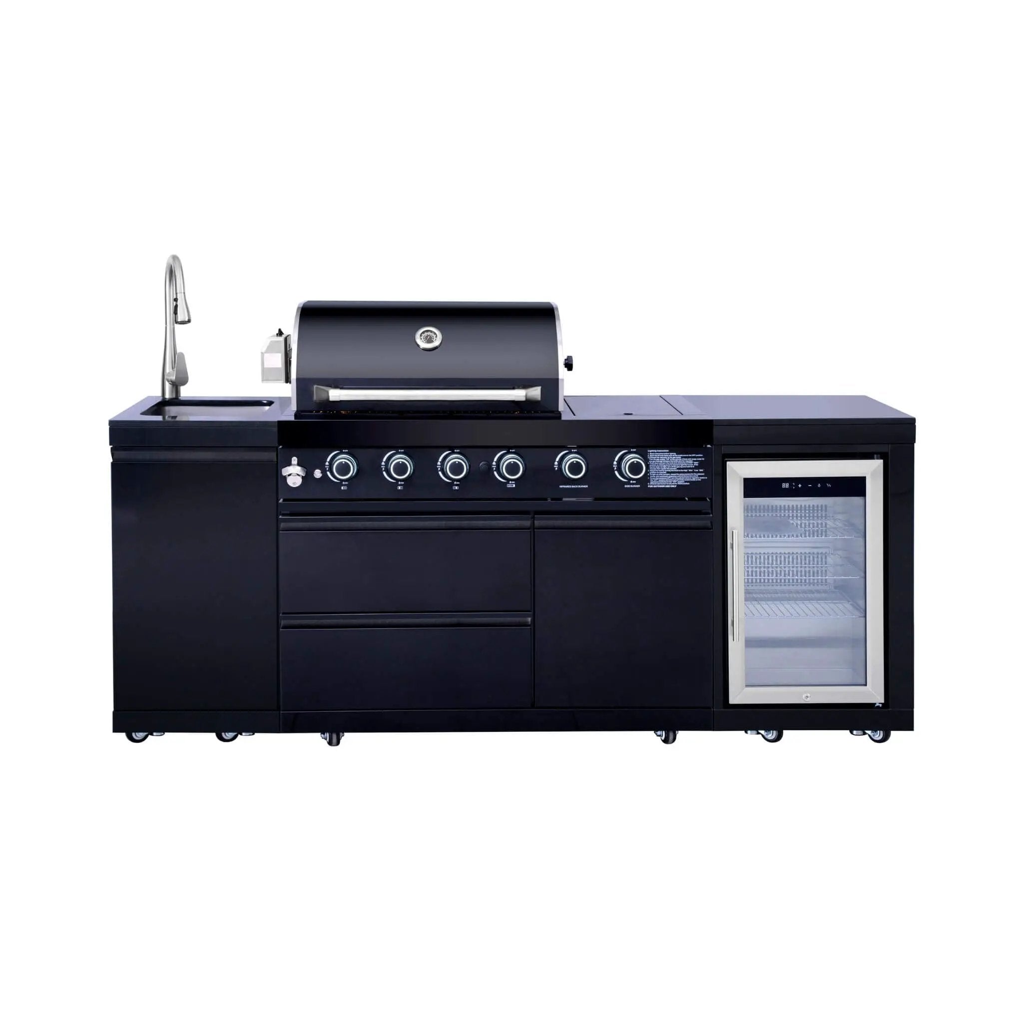 Castelle Flame Monarch 4-Burner 72000 BTU Liquid Propane Grill Island With Fridge And Sink (SAK68127) by SAKSBY WHOLESALE