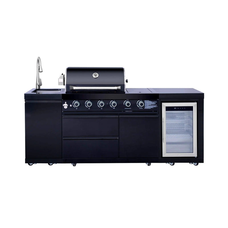 Castelle Flame Monarch 4-Burner 72000 BTU Liquid Propane Grill Island With Fridge And Sink (SAK68127) by SAKSBY WHOLESALE