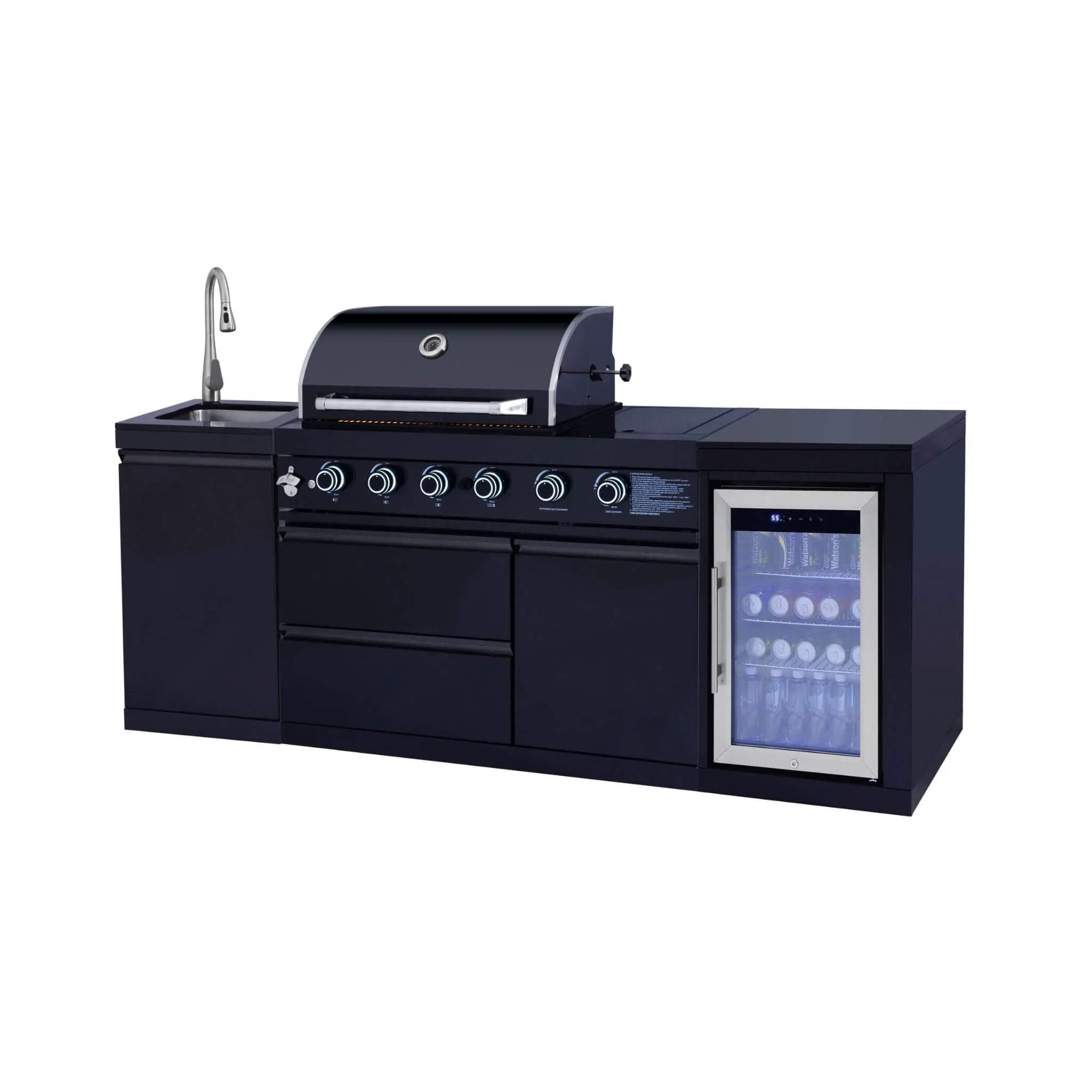 Castelle Flame Monarch 4-Burner 72000 BTU Liquid Propane Grill Island With Fridge And Sink (SAK68127) by SAKSBY WHOLESALE