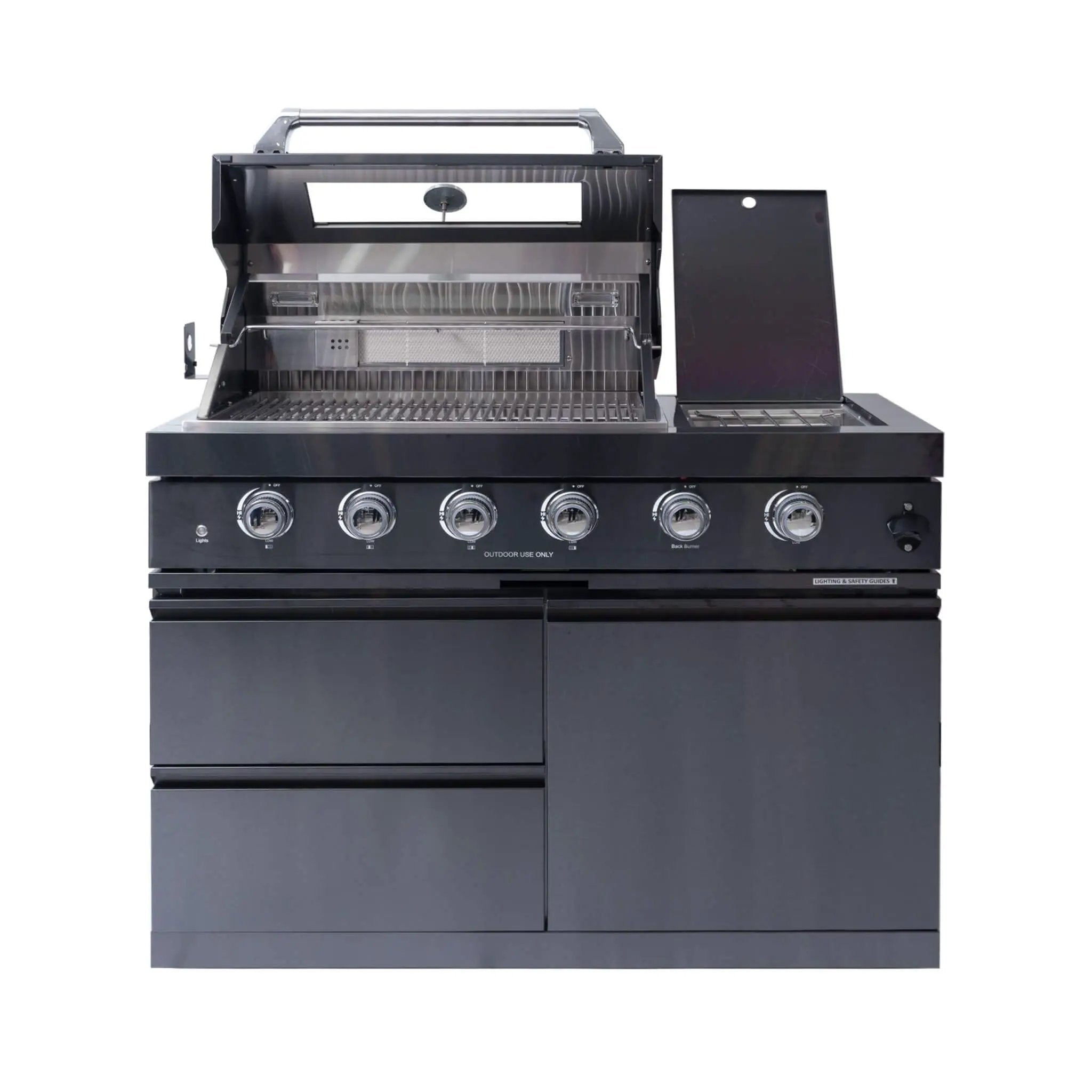 Castelle Flame Ember Premium Black Stainless Steel 4-Burner Liquid Propane Kitchen Grill Island With Rotisserie Kit (SAK48157) by SAKSBY WHOLESALE