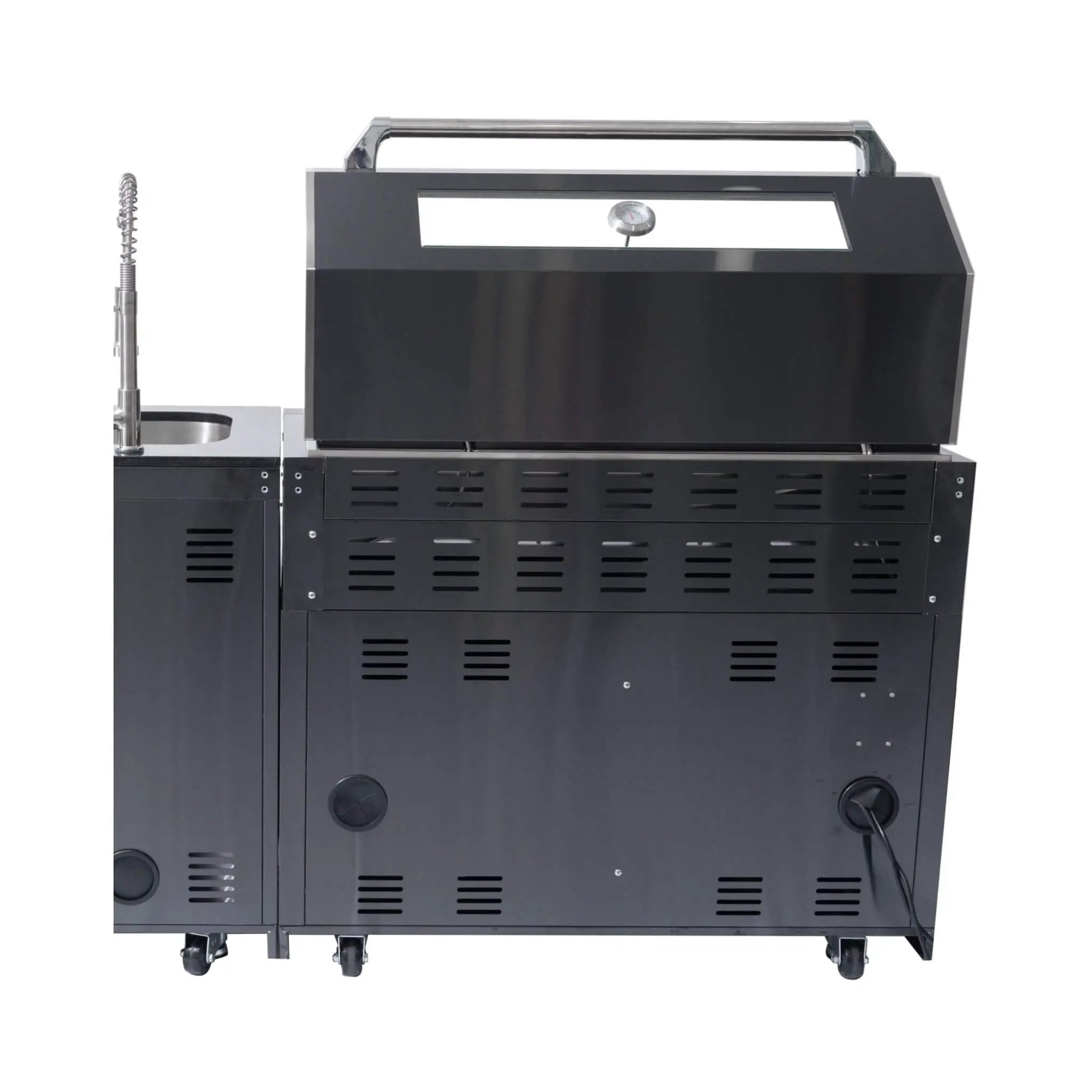 Castelle Flame Inferno Premium Black Stainless Steel 6-Burner Liquid Propane Kitchen Grill Island With Rotisserie Kit (SAK82641) by SAKSBY WHOLESALE