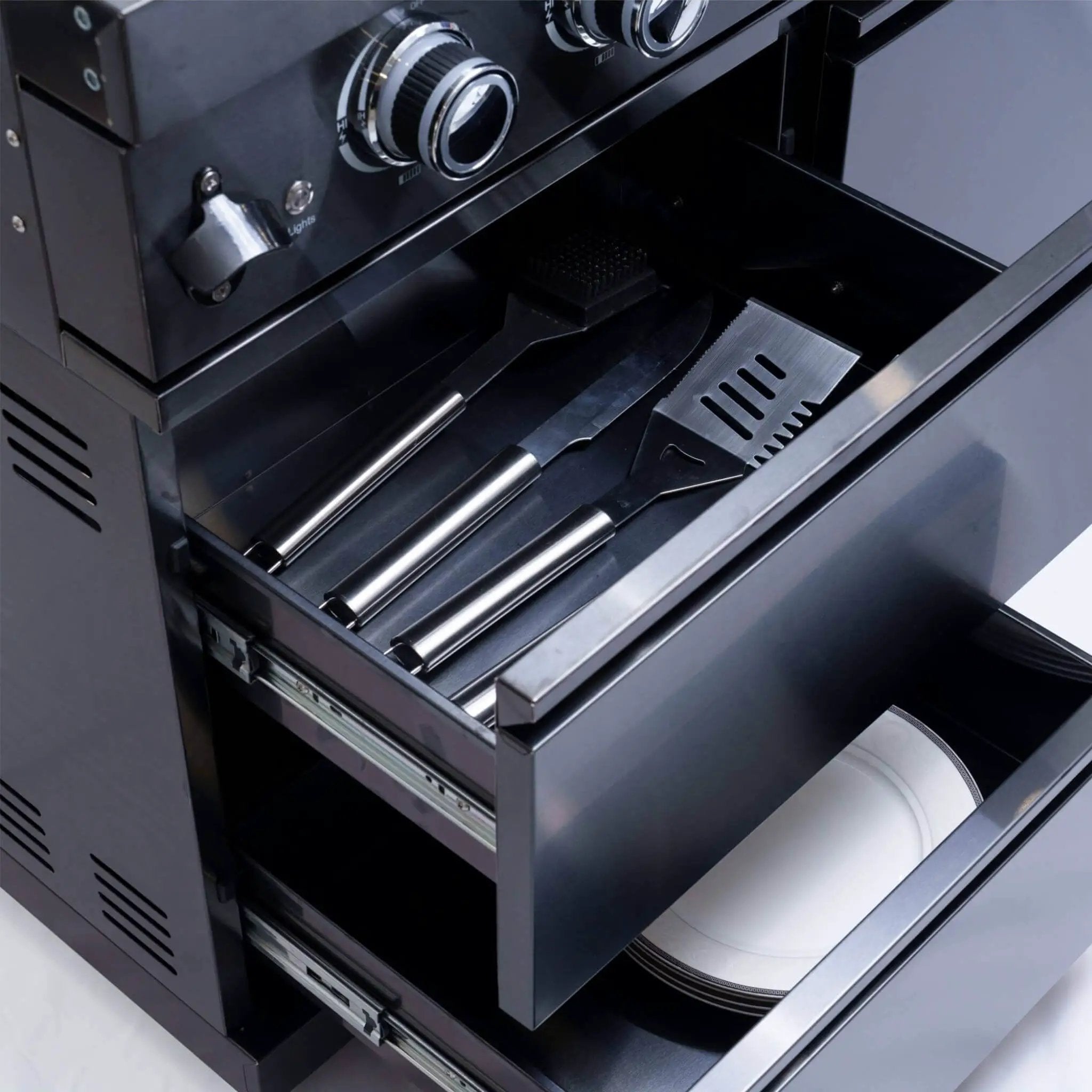 Castelle Flame Inferno Premium Black Stainless Steel 6-Burner Liquid Propane Kitchen Grill Island With Rotisserie Kit (SAK82641) by SAKSBY WHOLESALE