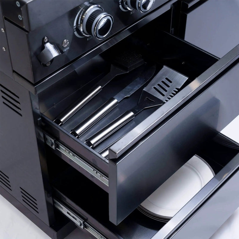 Castelle Flame Inferno Premium Black Stainless Steel 6-Burner Liquid Propane Kitchen Grill Island With Rotisserie Kit (SAK82641) by SAKSBY WHOLESALE