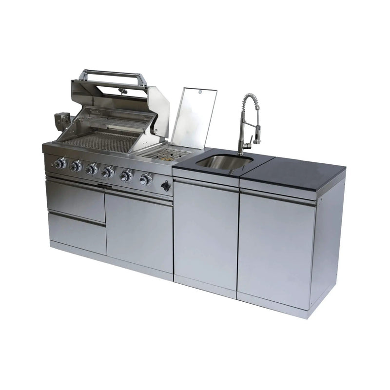 Castelle Flame Aurelia 46-Inch 4-Burner 72K BTU Stainless Steel Outdoor BBQ Kitchen Grill Island With 46-Inch 4-Burner 85K BTU Grill, Rotisserie Kit, And Cabinets (SAK93192) by SAKSBY WHOLESALE