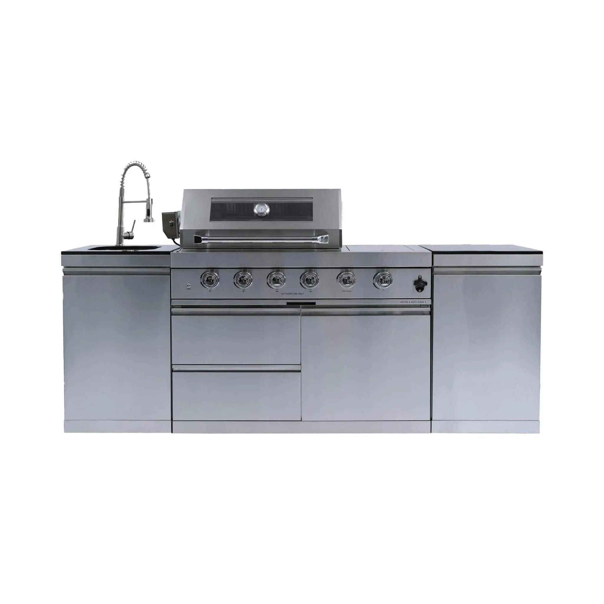 Castelle Flame Aurelia 46-Inch 4-Burner 72K BTU Stainless Steel Outdoor BBQ Kitchen Grill Island With 46-Inch 4-Burner 85K BTU Grill, Rotisserie Kit, And Cabinets (SAK93192) by SAKSBY WHOLESALE
