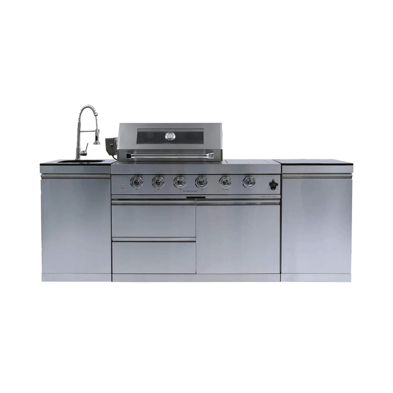Castelle Flame Aurelia 46-Inch 4-Burner 72K BTU Stainless Steel Outdoor BBQ Kitchen Grill Island With 46-Inch 4-Burner 85K BTU Grill, Rotisserie Kit, And Cabinets (SAK93192) by SAKSBY WHOLESALE