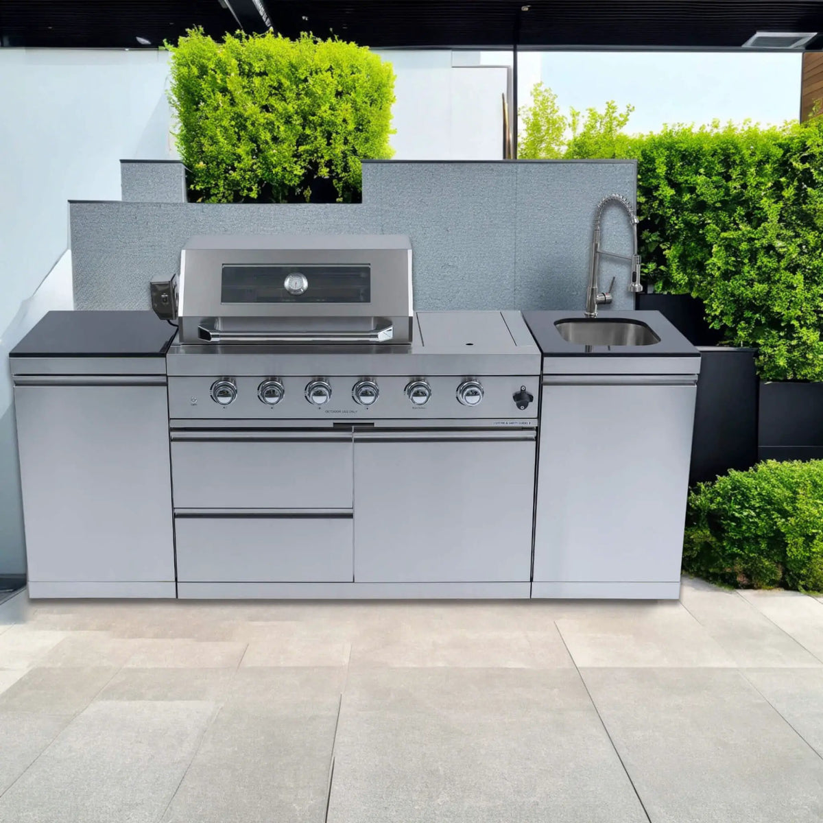 Castelle Flame Aurelia 46-Inch 4-Burner 72K BTU Stainless Steel Outdoor BBQ Kitchen Grill Island With 46-Inch 4-Burner 85K BTU Grill, Rotisserie Kit, And Cabinets (SAK93192), photo 3 of 19