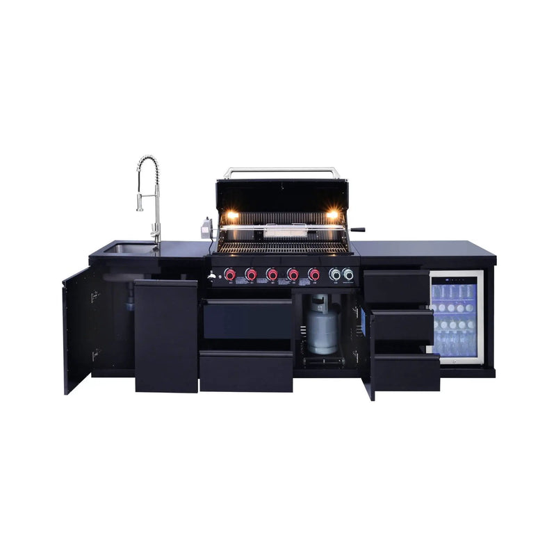 Castelle Flame Summit 6-Burner 85000 BTU Liquid Propane Grill Island With Sink And Fridge (SAK59238) by SAKSBY WHOLESALE