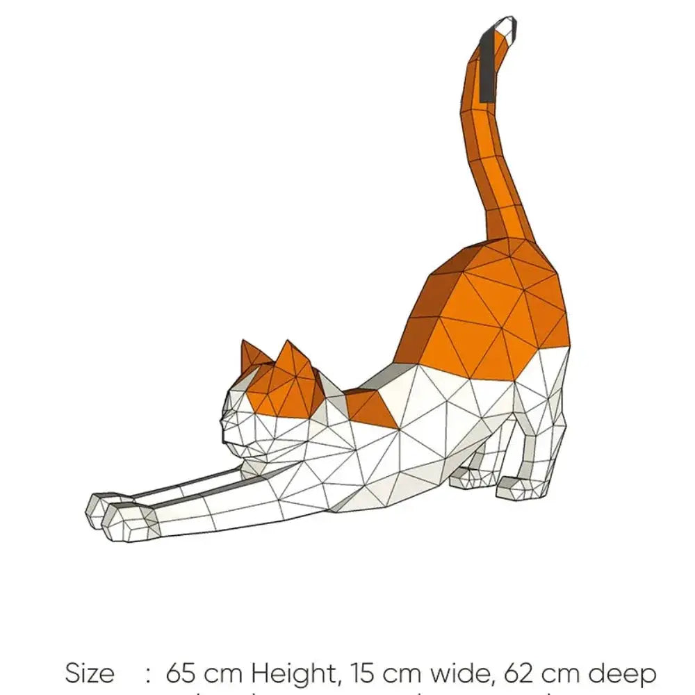 Origami Stretching Cat Figurine White and Orange Decor for Cat Lovers by House Of Avana