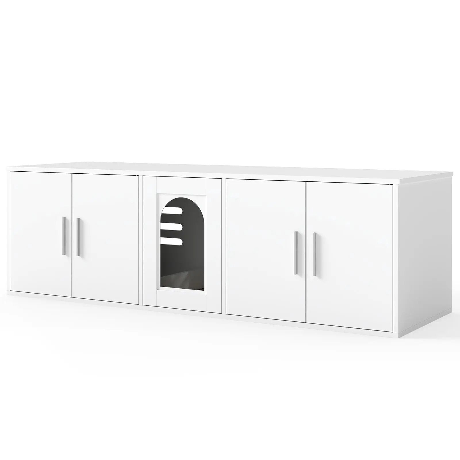Cat Litter Box Enclosure for 2 Cats with Double Rooms and Sisal Scratching Mat-White by DirectDeals