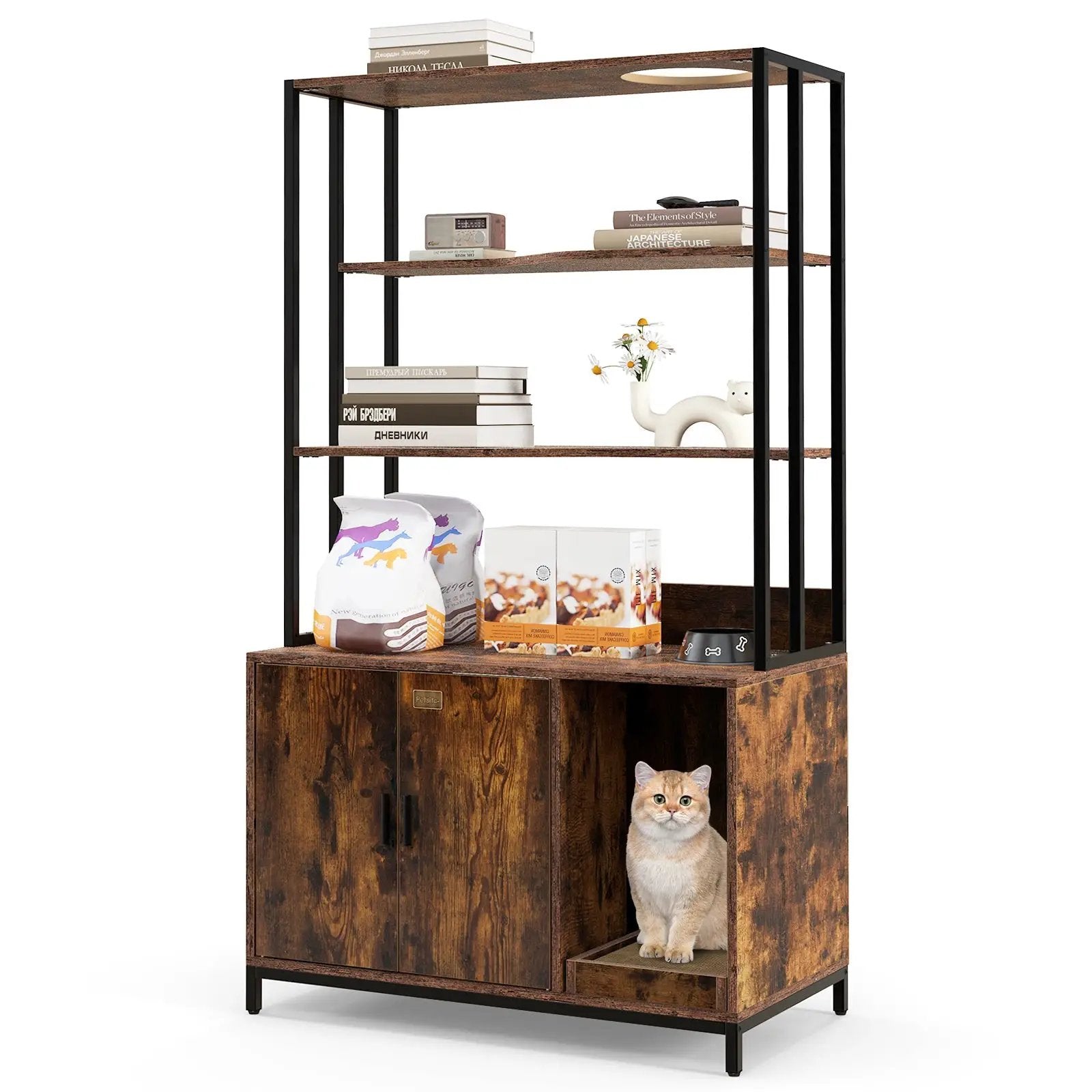 Cat Litter Box Enclosure with Storage and 3-tier Shelves by DirectDeals