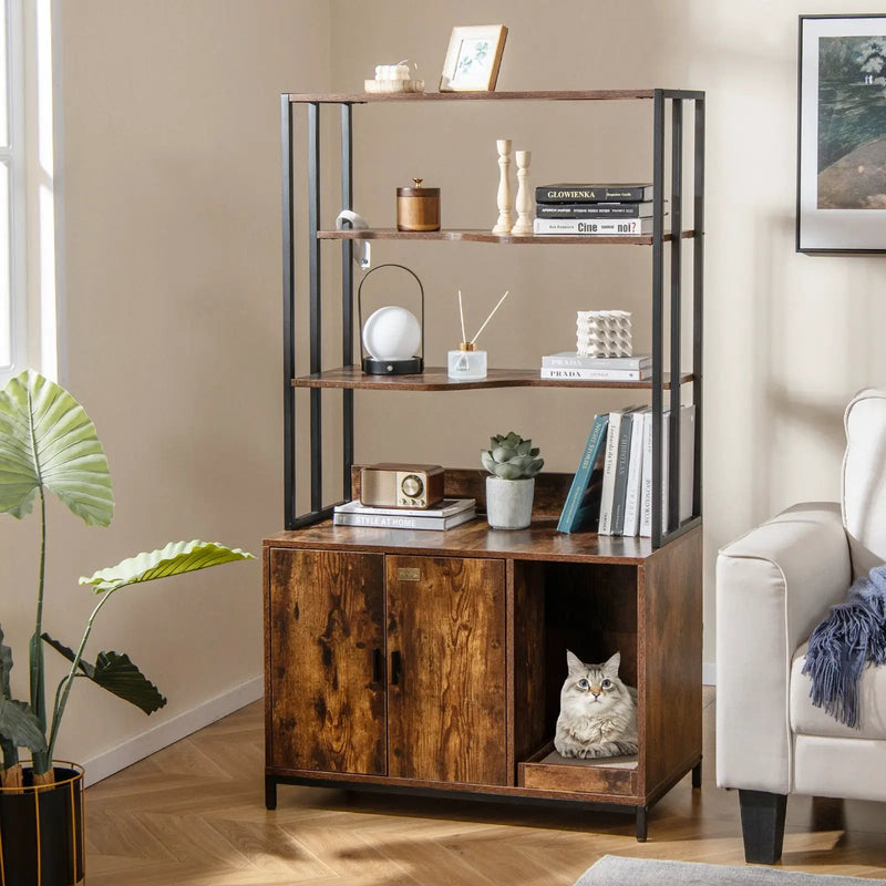 Cat Litter Box Enclosure with Storage and 3-tier Shelves by DirectDeals