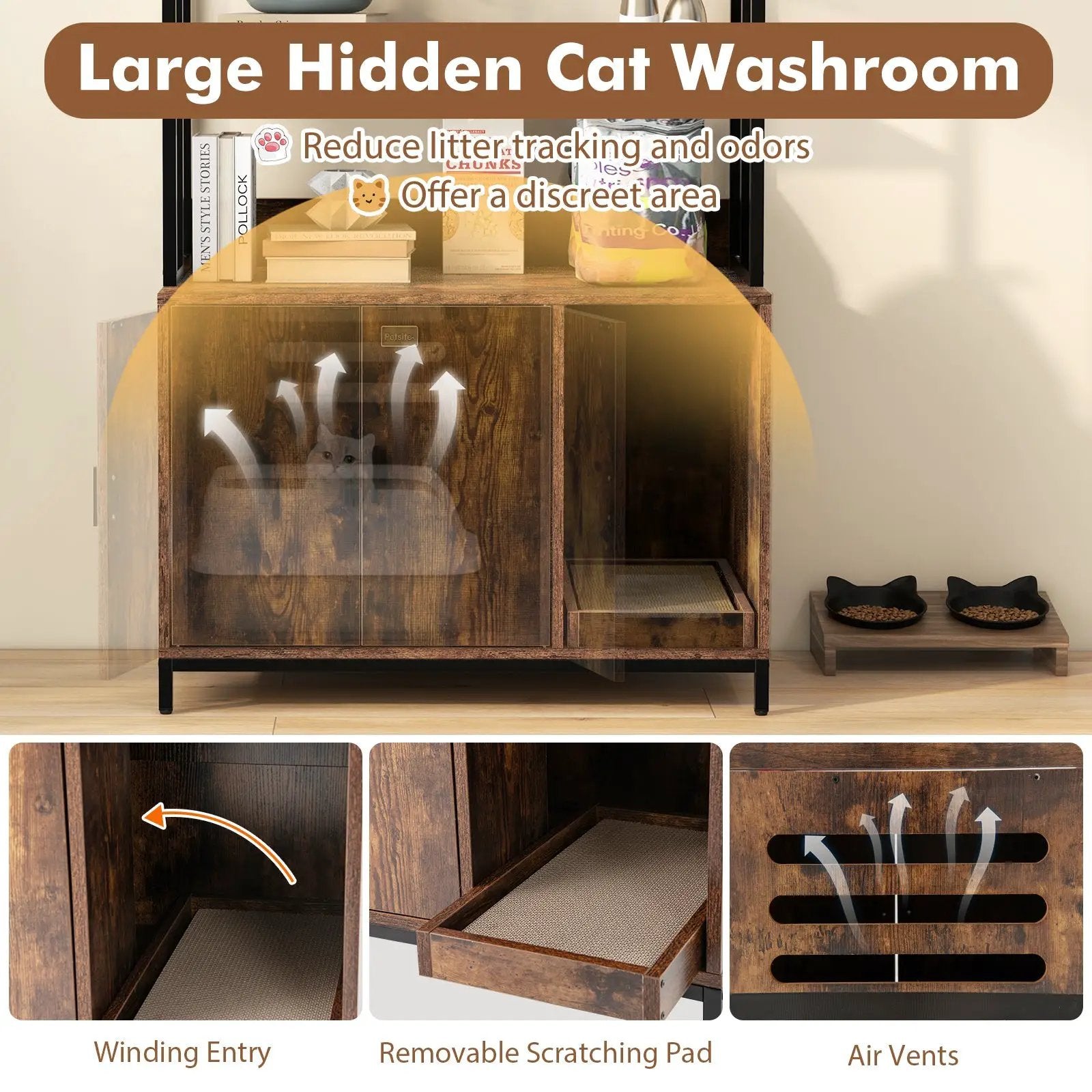 Cat Litter Box Enclosure with Storage and 3-tier Shelves by DirectDeals