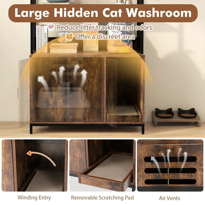 Cat Litter Box Enclosure with Storage and 3-tier Shelves by DirectDeals