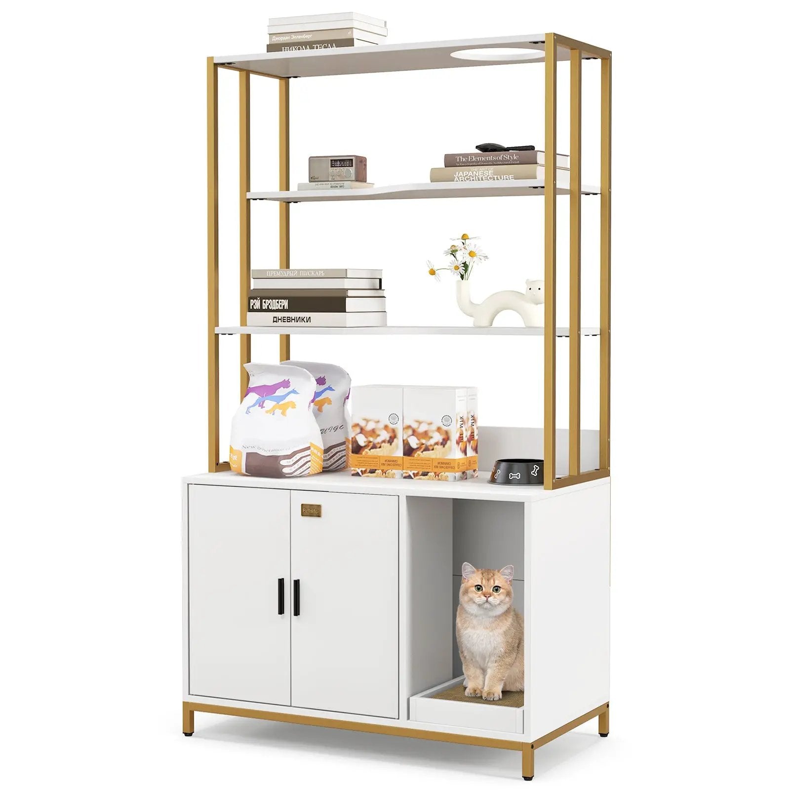 Cat Litter Box Enclosure with Storage and 3-tier Shelves by DirectDeals