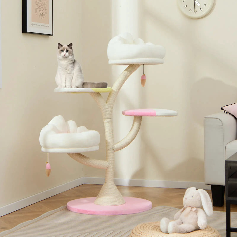 Multi-Layer Cat Tree Cat Tower with 2 Cat Perches 2 Platforms-Pink by DirectDeals