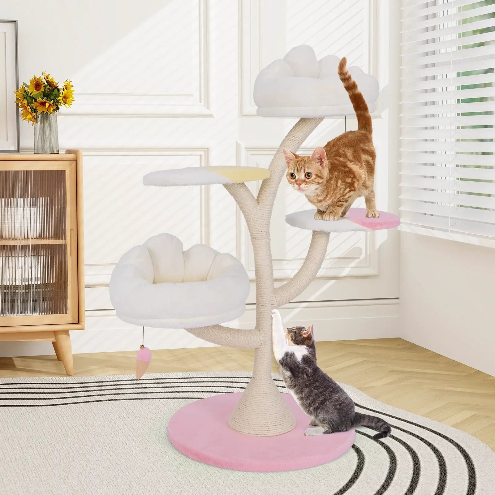 Multi-Layer Cat Tree Cat Tower with 2 Cat Perches 2 Platforms-Pink by DirectDeals