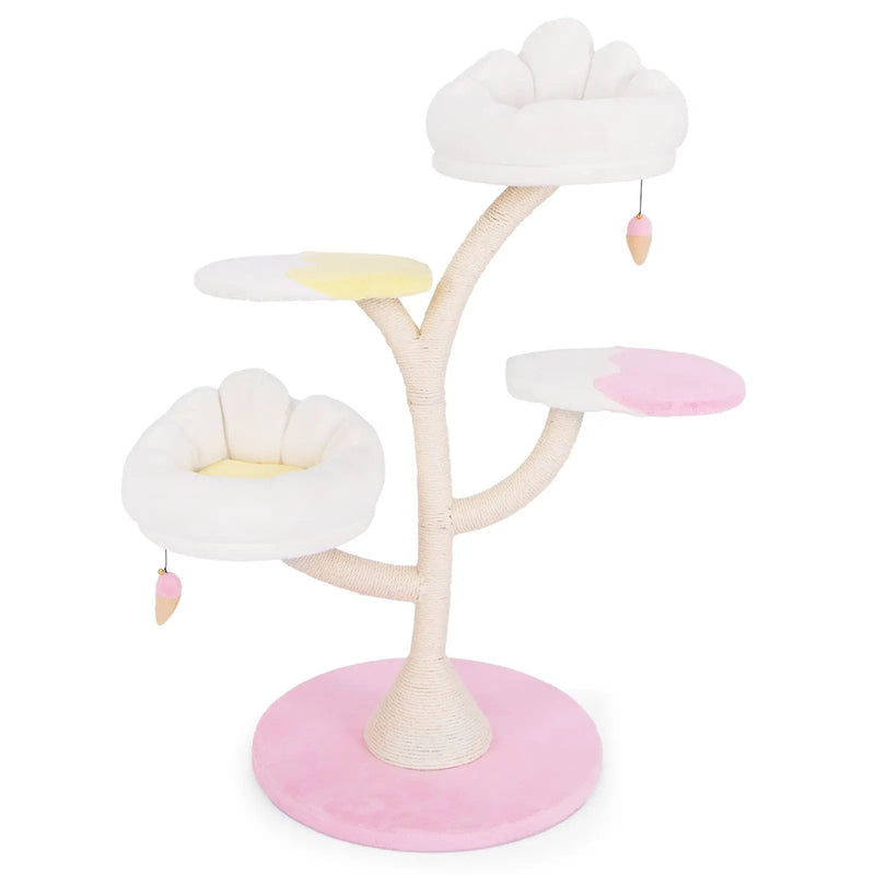 Multi-Layer Cat Tree Cat Tower with 2 Cat Perches 2 Platforms-Pink by DirectDeals