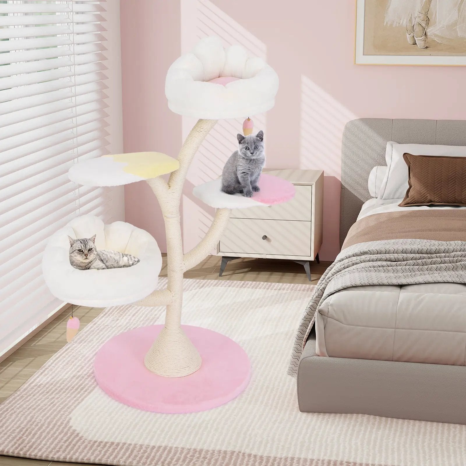 Multi-Layer Cat Tree Cat Tower with 2 Cat Perches 2 Platforms-Pink by DirectDeals
