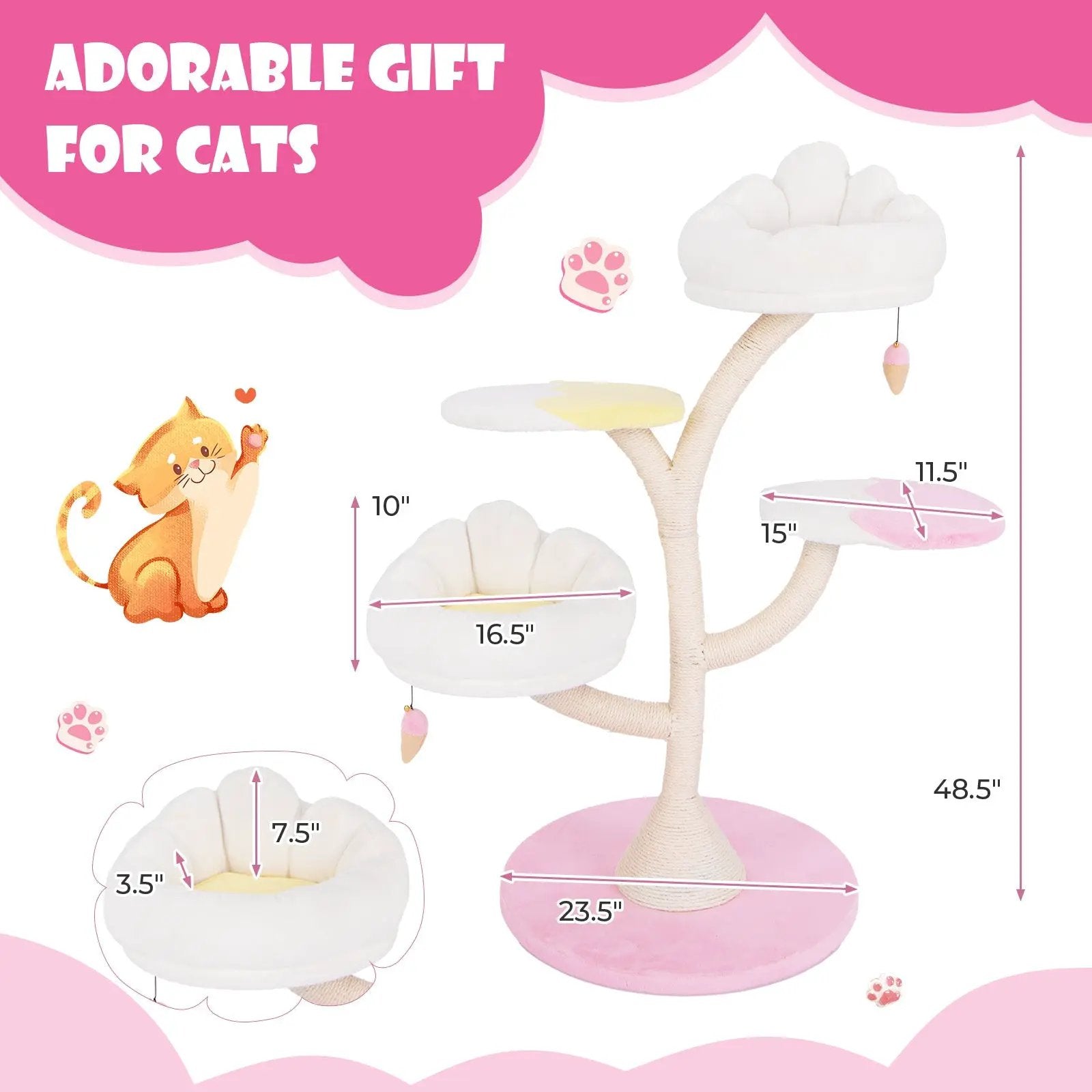 Multi-Layer Cat Tree Cat Tower with 2 Cat Perches 2 Platforms-Pink by DirectDeals