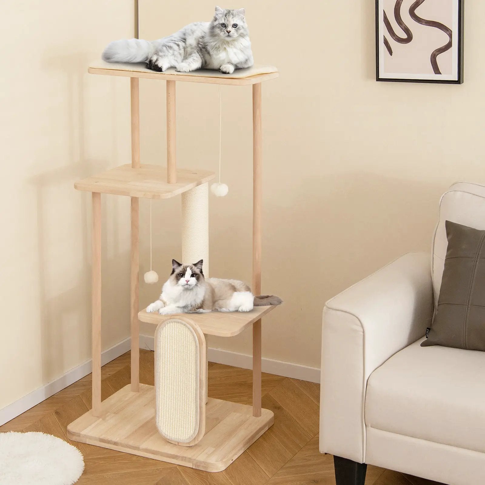 Wooden Multi-level Modern Cat Tower with Scratching Board and Post by DirectDeals
