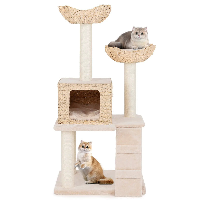 48 Inch Cattail Cat Tower with Sisal Scratching Posts Perch and Condo-Beige by DirectDeals