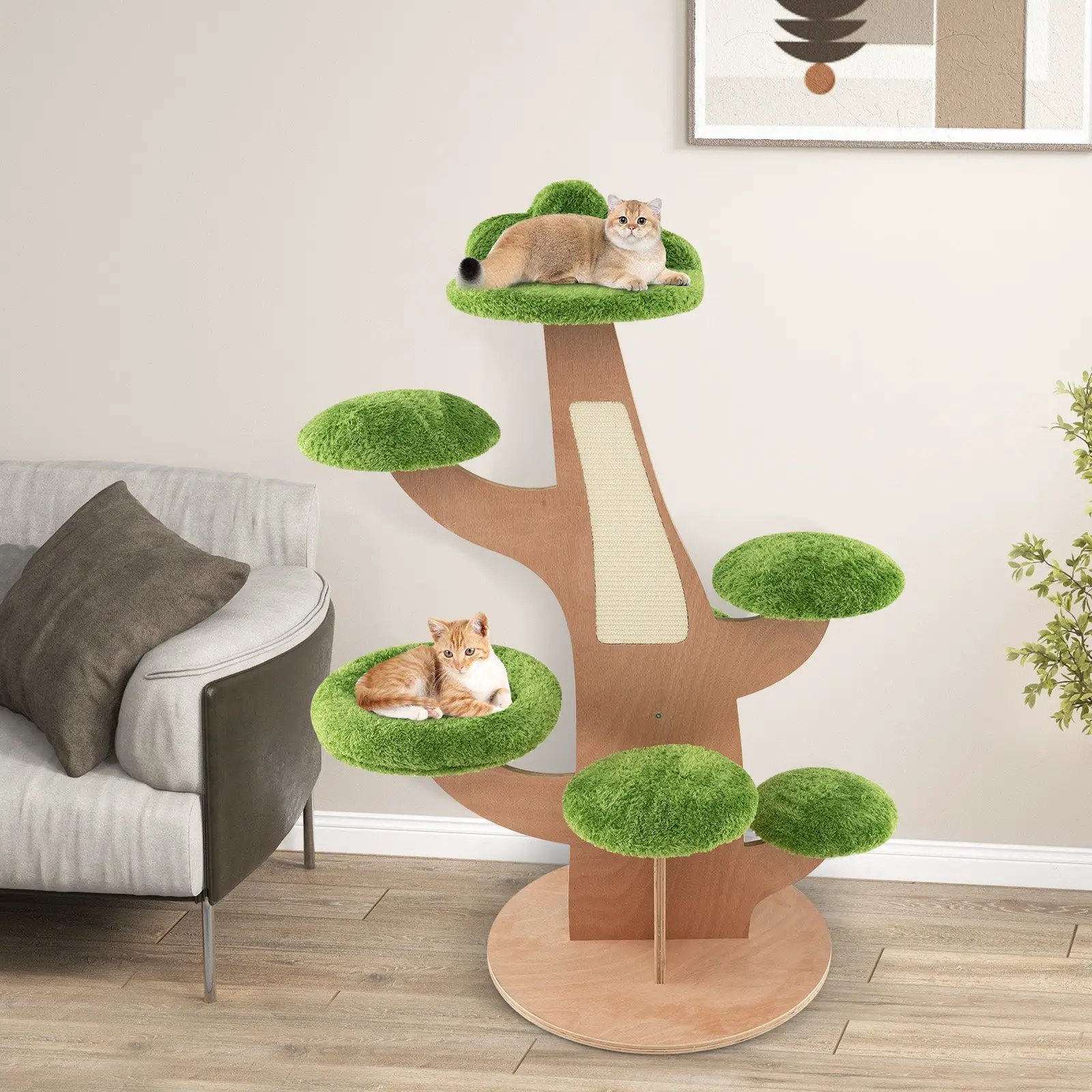 50 Inch Pine Shape Cat Tree for Indoor Cats with Sisal Scratching Board-Green by DirectDeals