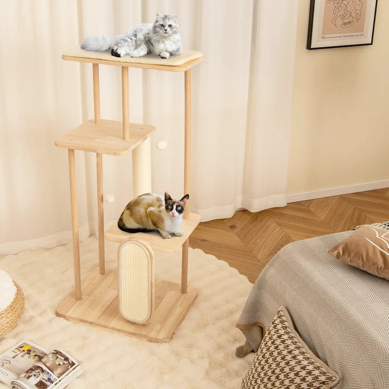 Wooden Multi-level Modern Cat Tower with Scratching Board and Post by DirectDeals