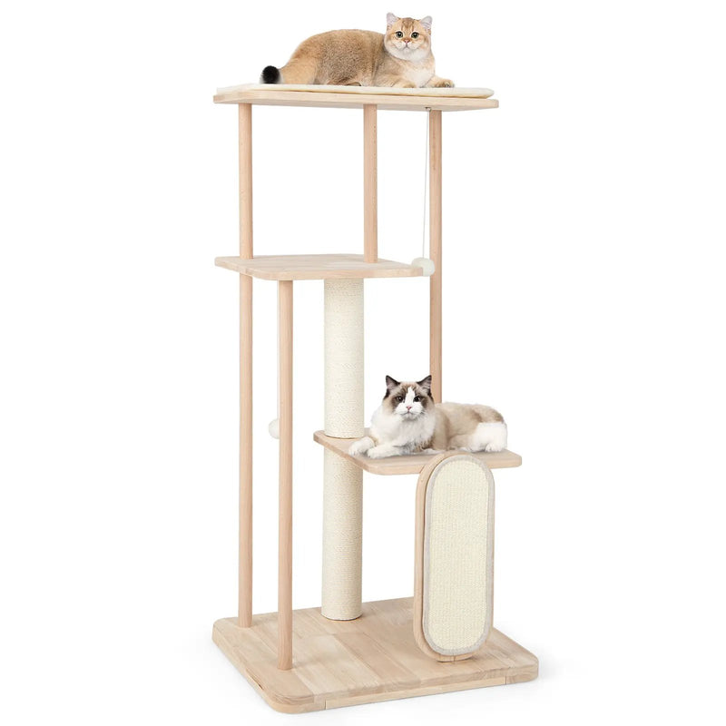 Wooden Multi-level Modern Cat Tower with Scratching Board and Post by DirectDeals