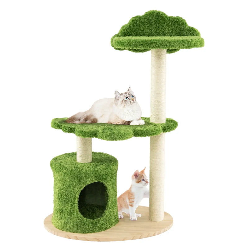 38 Inch Cute Cat Tree for Indoor Cats with Fully Wrapped Sisal Scratching Posts-Green by DirectDeals