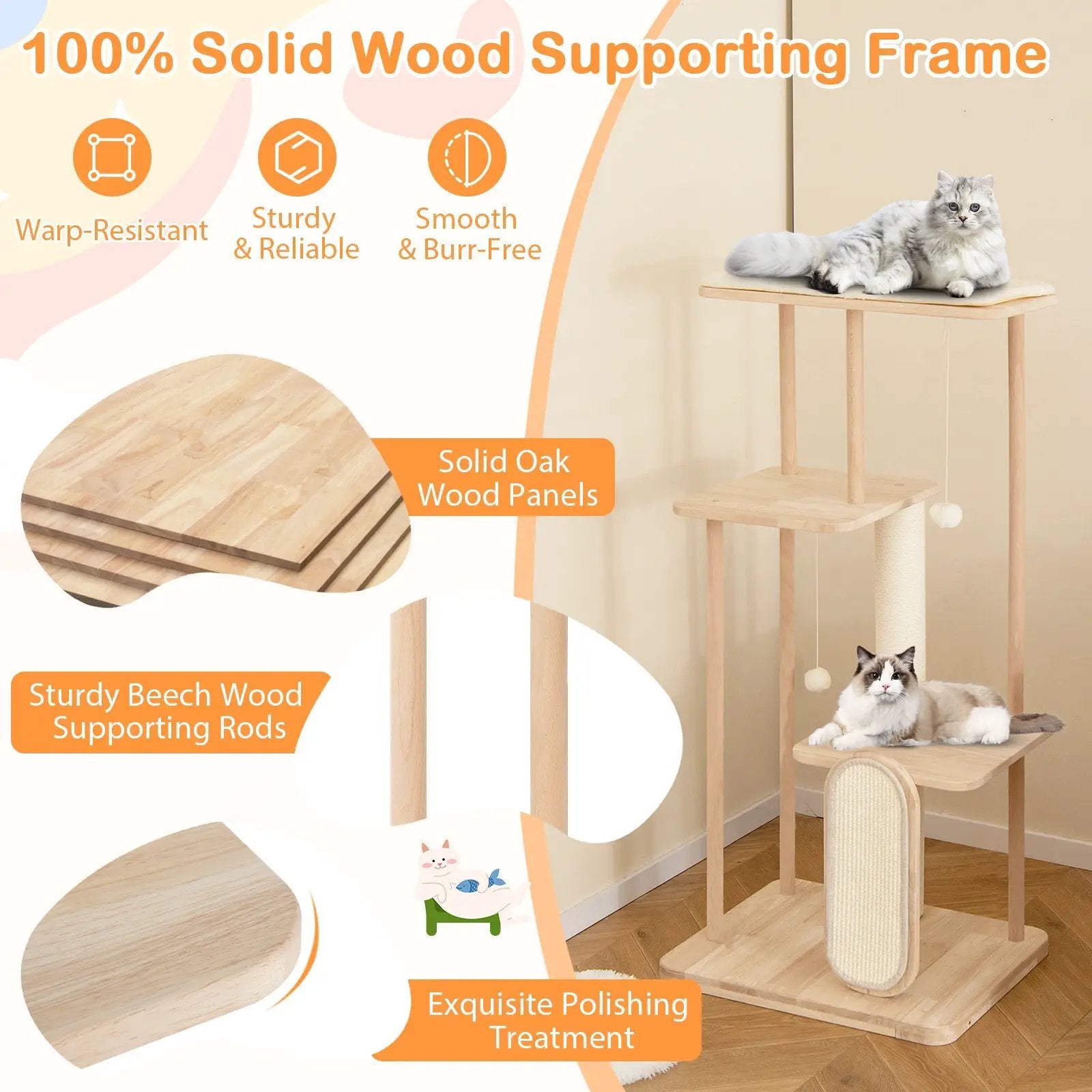 Wooden Multi-level Modern Cat Tower with Scratching Board and Post by DirectDeals