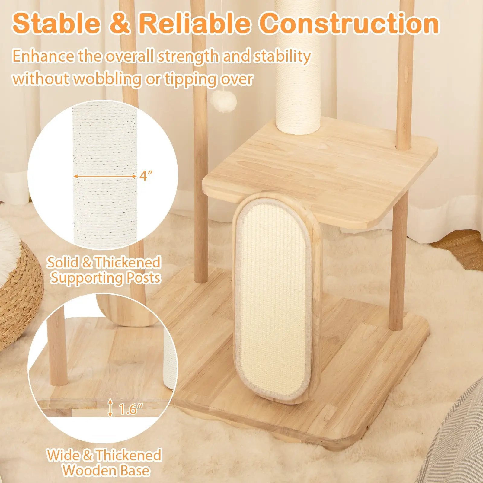 Wooden Multi-level Modern Cat Tower with Scratching Board and Post by DirectDeals
