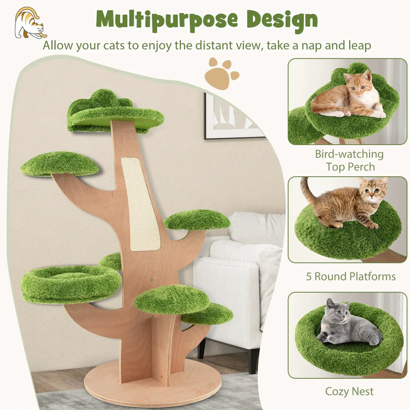 50 Inch Pine Shape Cat Tree for Indoor Cats with Sisal Scratching Board-Green by DirectDeals