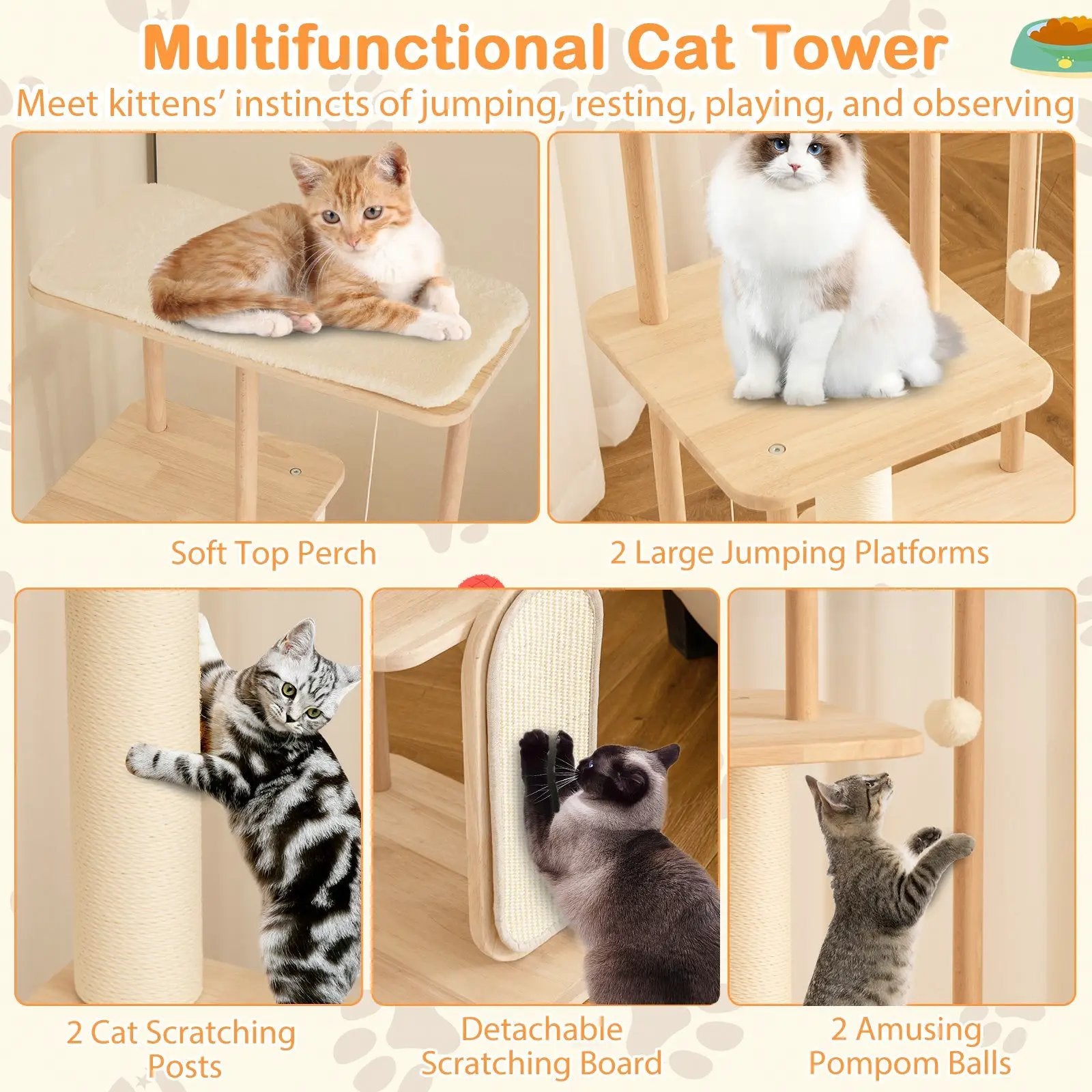 Wooden Multi-level Modern Cat Tower with Scratching Board and Post by DirectDeals