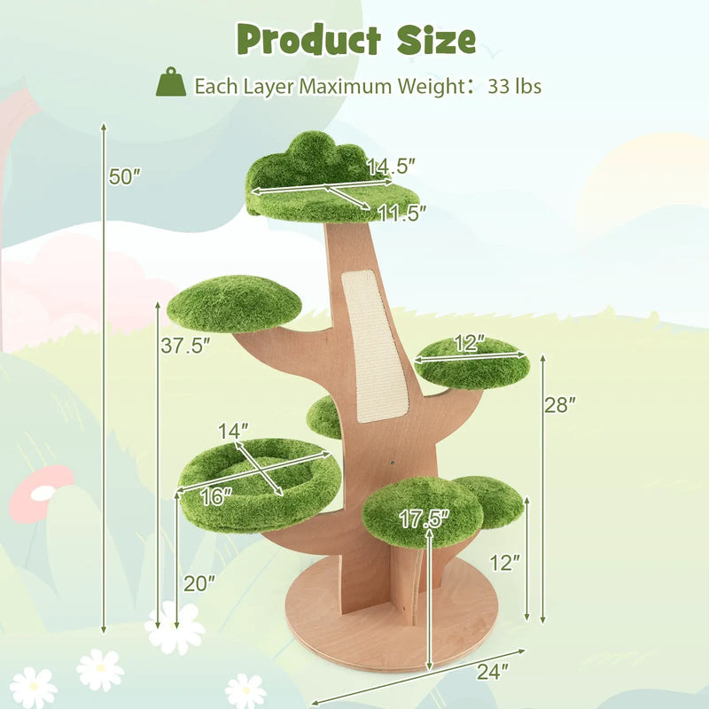 50 Inch Pine Shape Cat Tree for Indoor Cats with Sisal Scratching Board-Green by DirectDeals