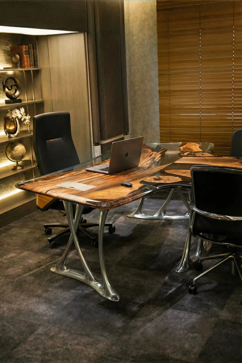 Luxury D-Shaped Walnut & Epoxy Executive Desk by Gizz