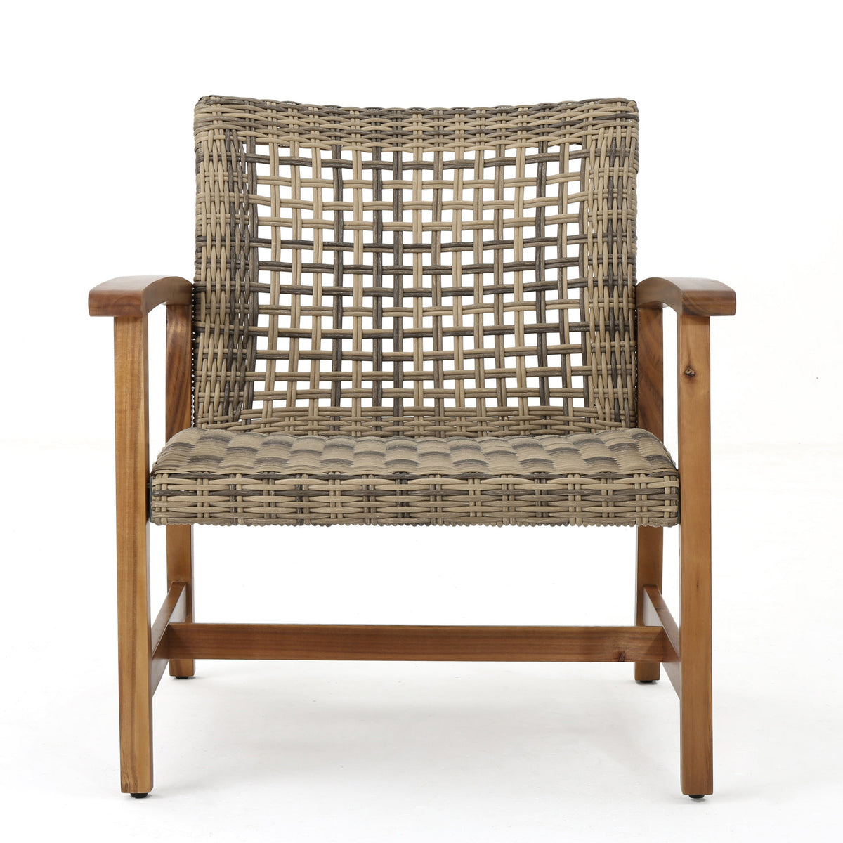 Outdoor Acacia Wood Wicker Club Chairs with Acacia Wood Frame - 2-Pcs Set, photo 7 of 10