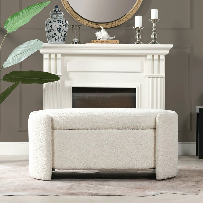 Fuji - Oval Storage Bench, Upholstered - Ivory White by HouseOfZazla