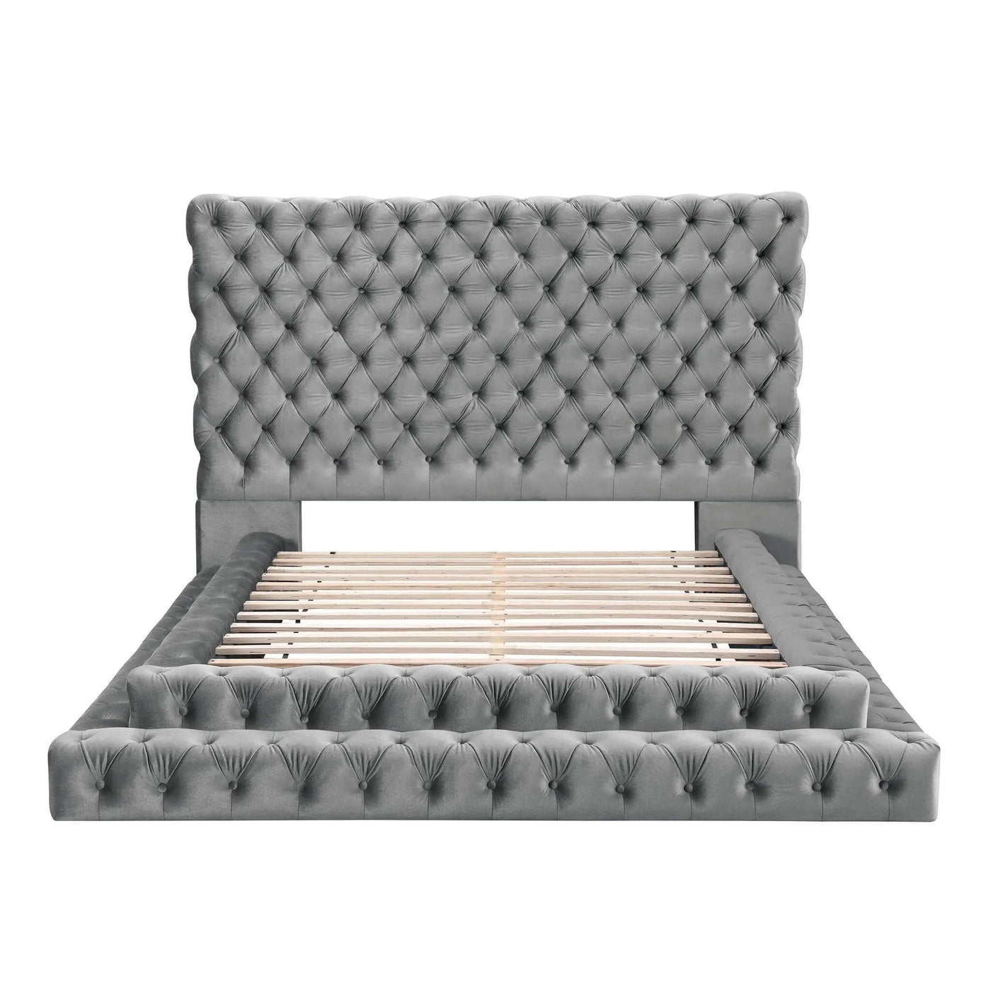 Tufted Oversized Headboard Platform Bed With Fully Upholstered Frame by HouseOfZazla
