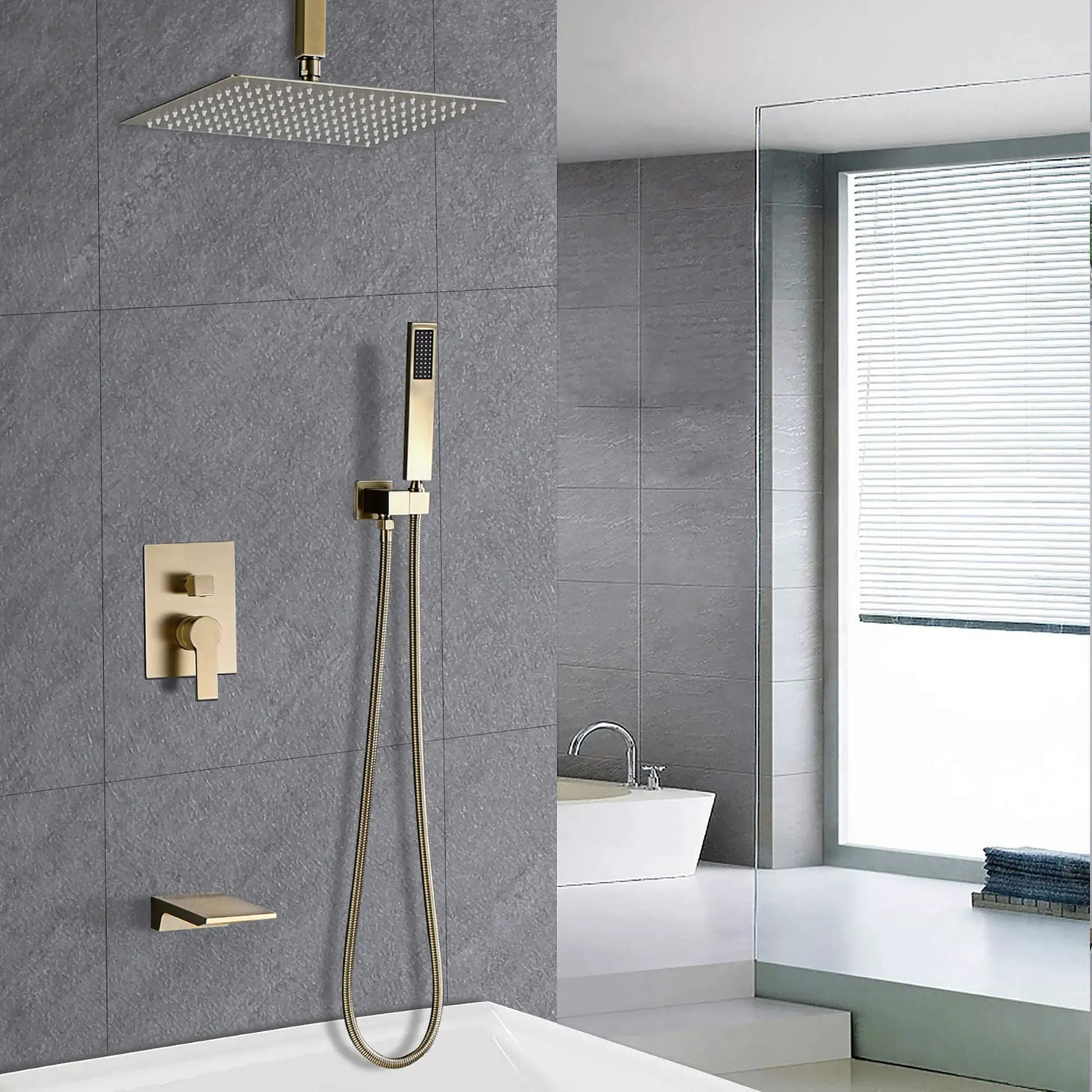 Contemporary Shower System With 12" Rainfall Head And Handheld Spray, Wall Mounted by HouseOfZazla