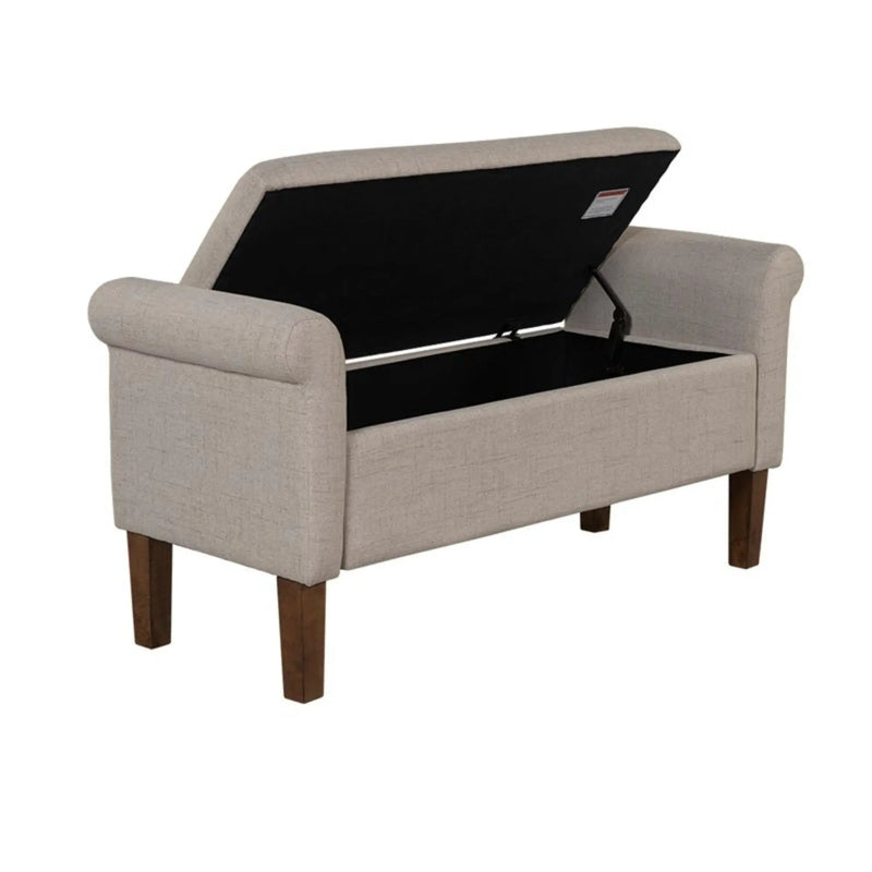 Upholstered Storage Bench With Rolled Armrests - Beige by Unique Piece Furniture