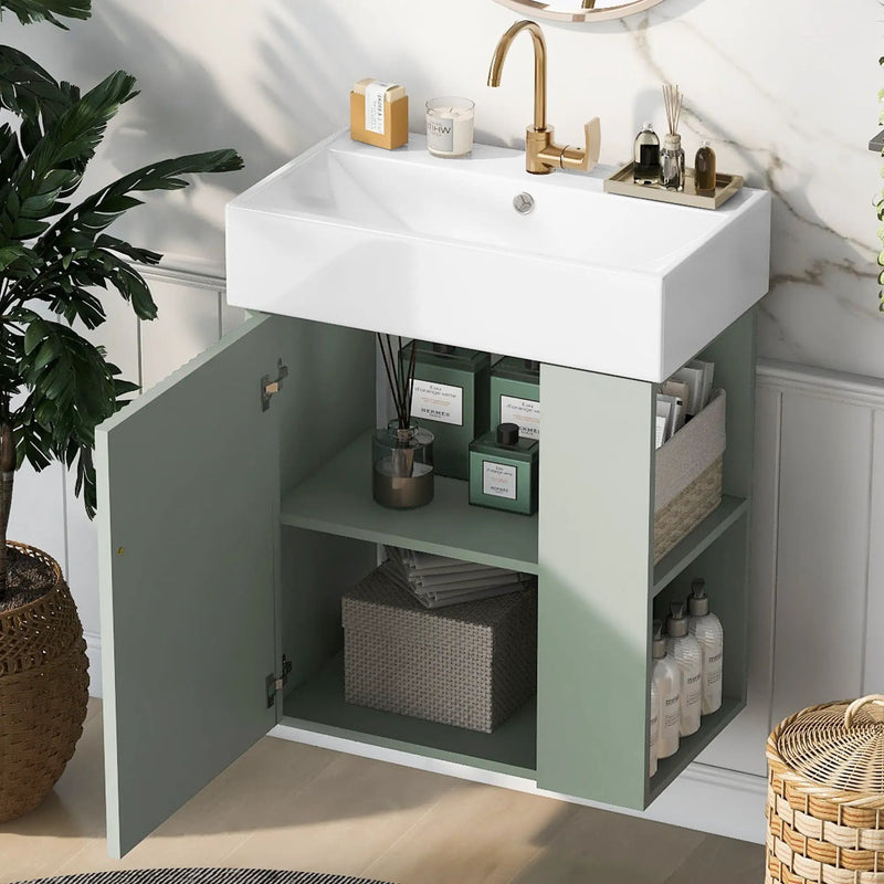 Modern Floating Bathroom Vanity With Ceramic Basin Perfect For Small Bathrooms by HouseOfZazla