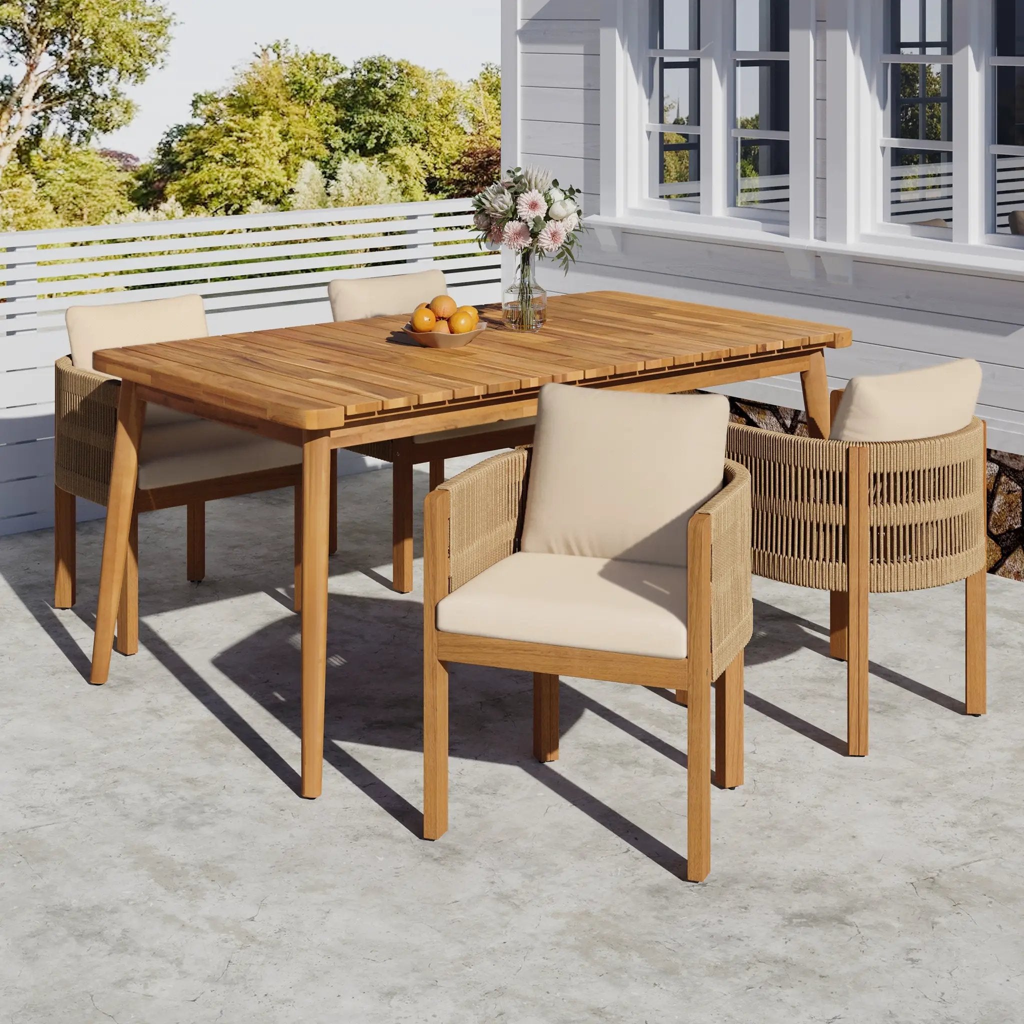 Outdoor Dining Set with Acacia Wood Table and 4 Chairs, Beige by HouseOfZazla