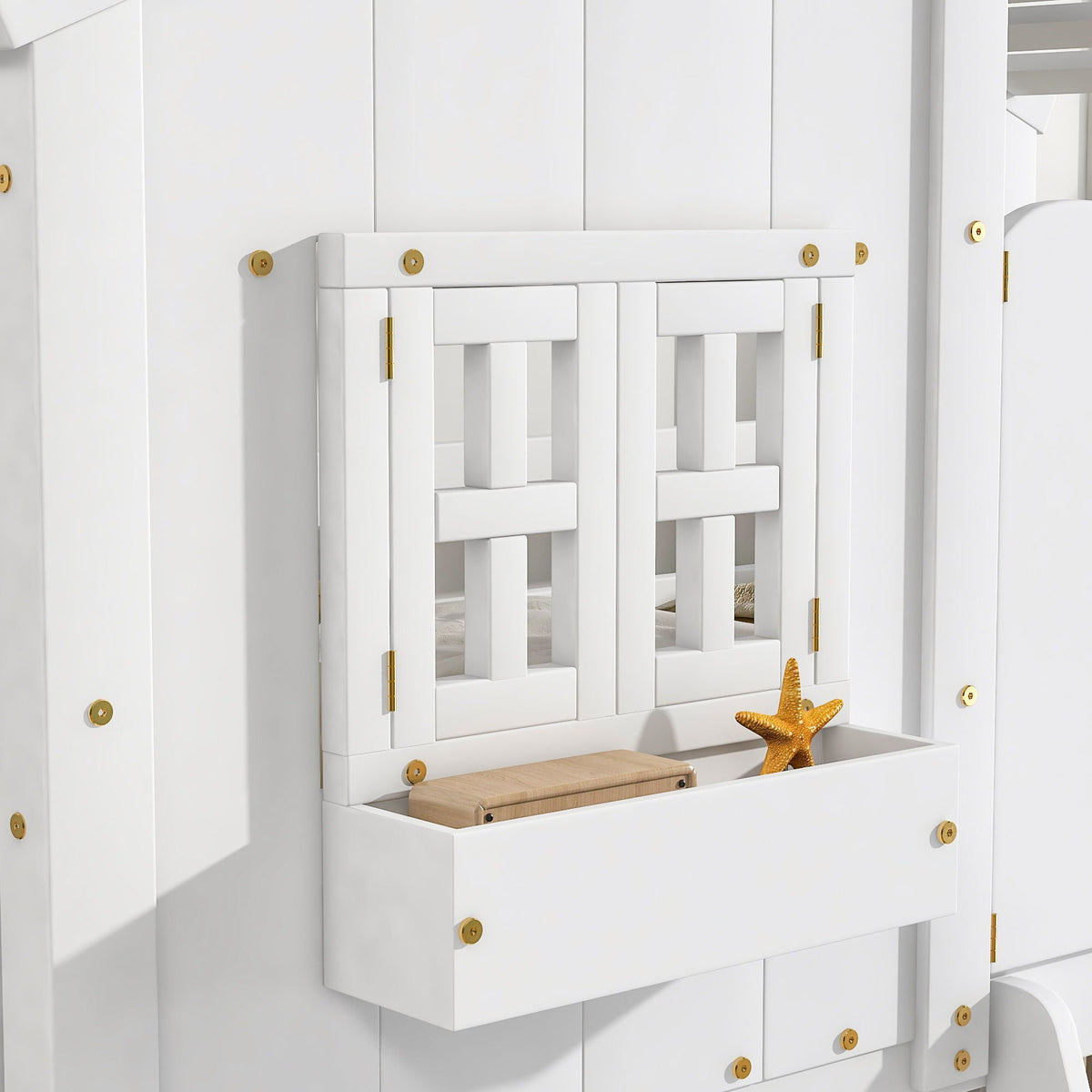 House Bunk Bed With Roof, Window, Window Box, Door, With Safety Guardrails And Ladder, photo 24 of 28