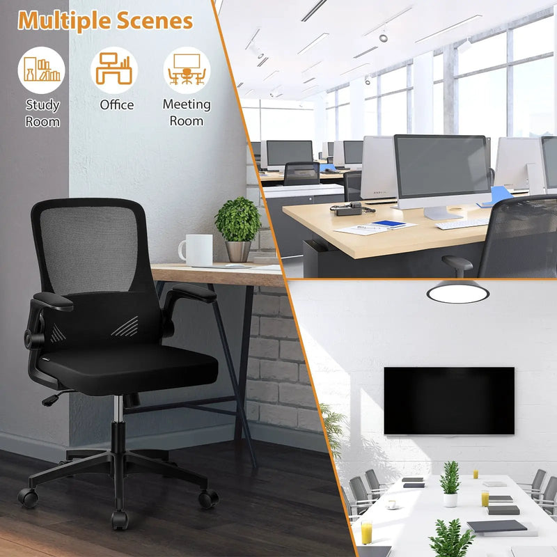 Swivel Mesh Office Chair with Foldable Backrest and Flip-Up Arms-Black by DirectDeals